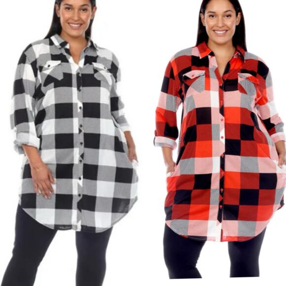 White Mark Red Black Bundle 2 Plaid Button Up Tunic Top Shirts Plus 3X NWT - Picture 1 of 16